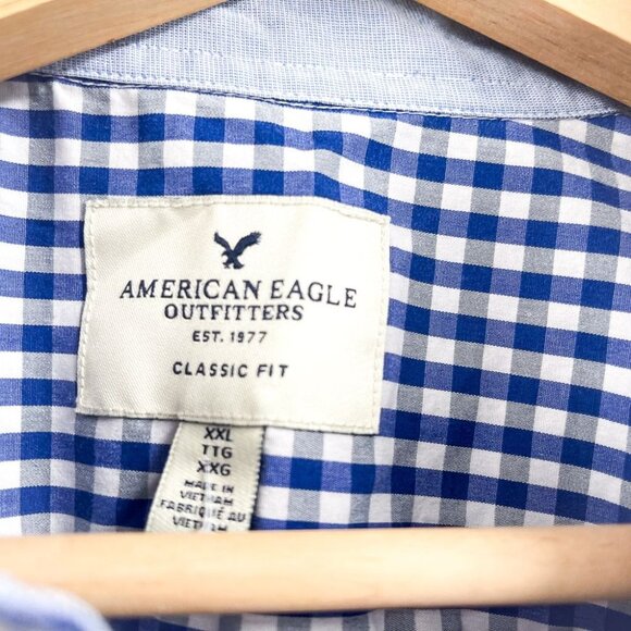 2/$30 American Eagle Classic Fit Collared Gingham Plaid Button Down Shirt AE XXL - Picture 6 of 7